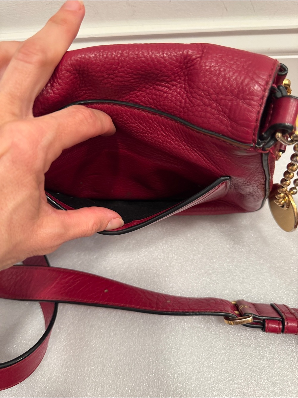 Marc Jacobs Recruit Nomad saddle bag red pebbled leather sample crossbody bag - Picture 4 of 13